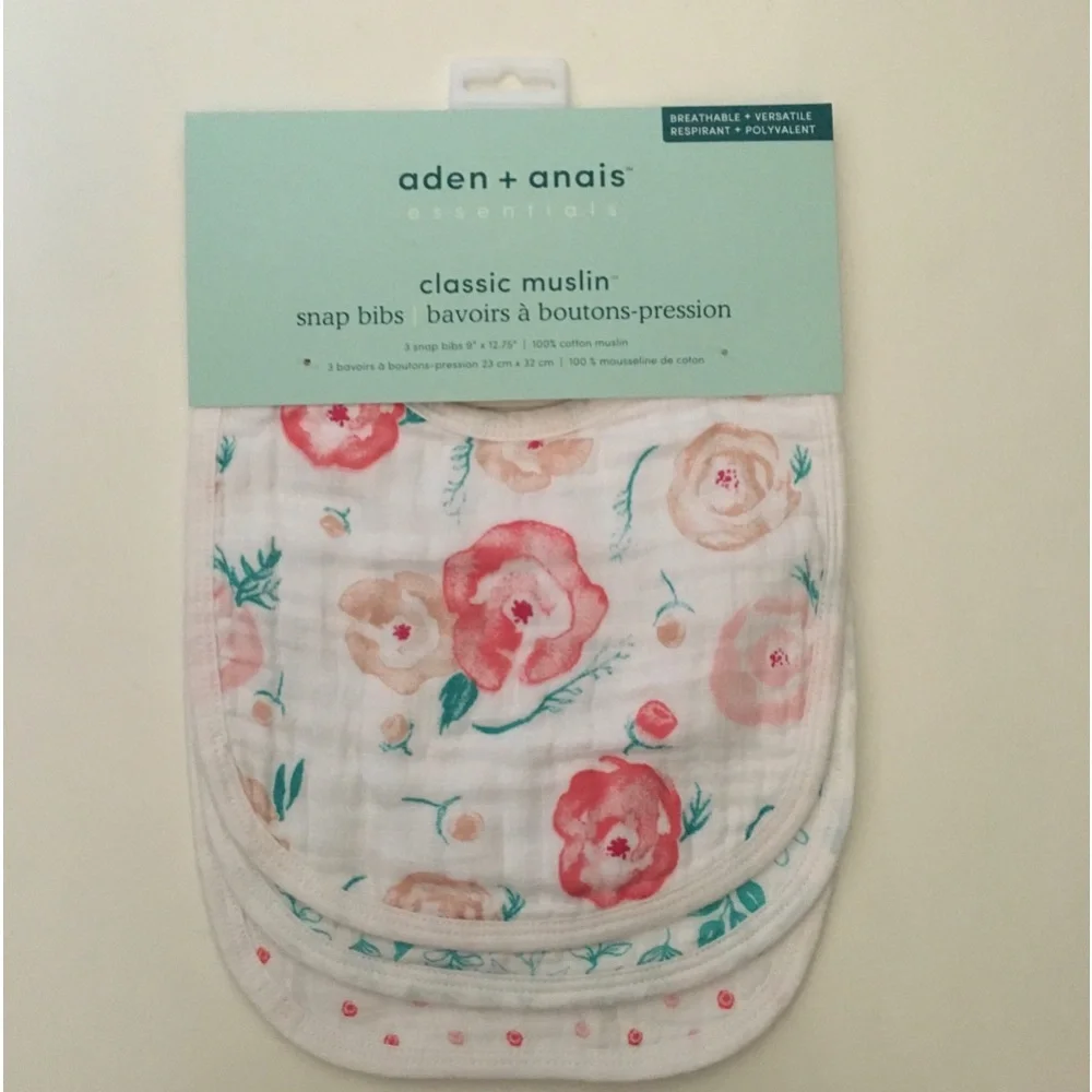 Snap Bibs 100% Cotton Muslin Floral Prints Set of 3 NEW | aden + anais